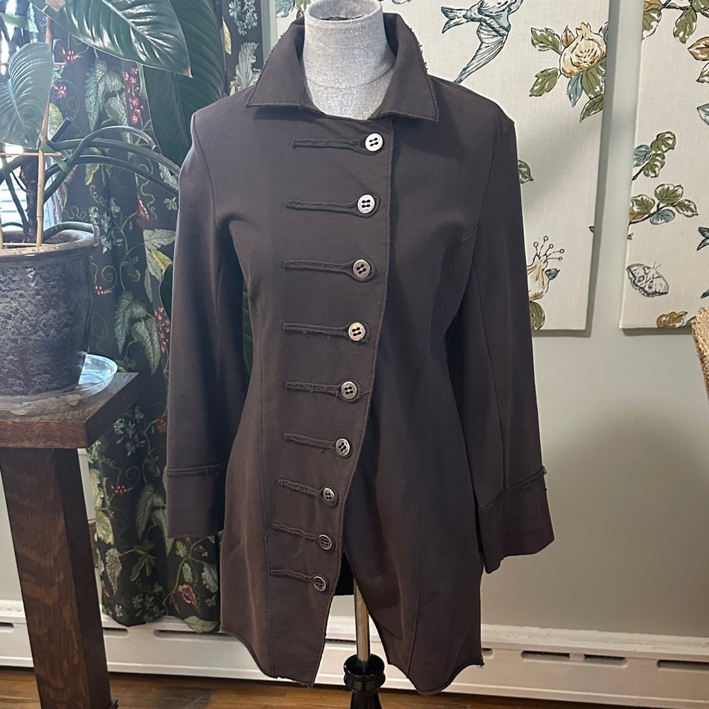 Neon‎ Buddha Brown Distressed Military Style Button Down Coat With Pockets SZ S